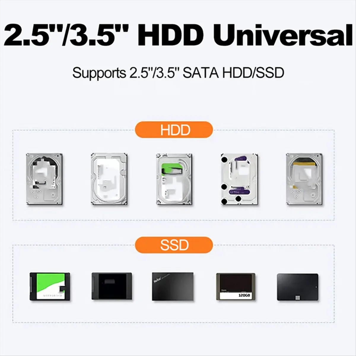 Stable- 2.5 3.5 Inch HDD Enclosure USB3.1 SATA SSD External Hard Drive Case Built-in Fan 5Gbps 12TB EU Plug