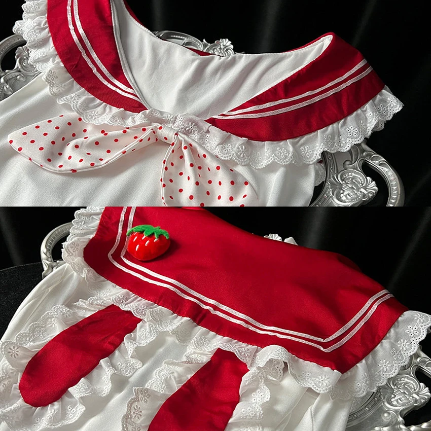 AniLV Anime Kawaii Bunny Lolita Uniform Cute Strawberry Cake Dress Outfit Cosplay Costume - view 6