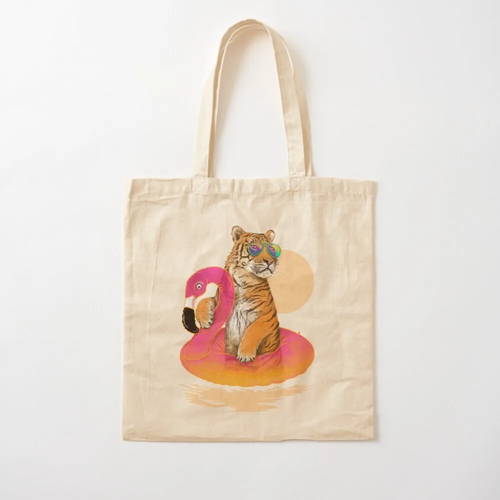 

Chillin, Flamingo Tiger Tote Bag Women's shopper hand bag ladies female bag Canvas Tote