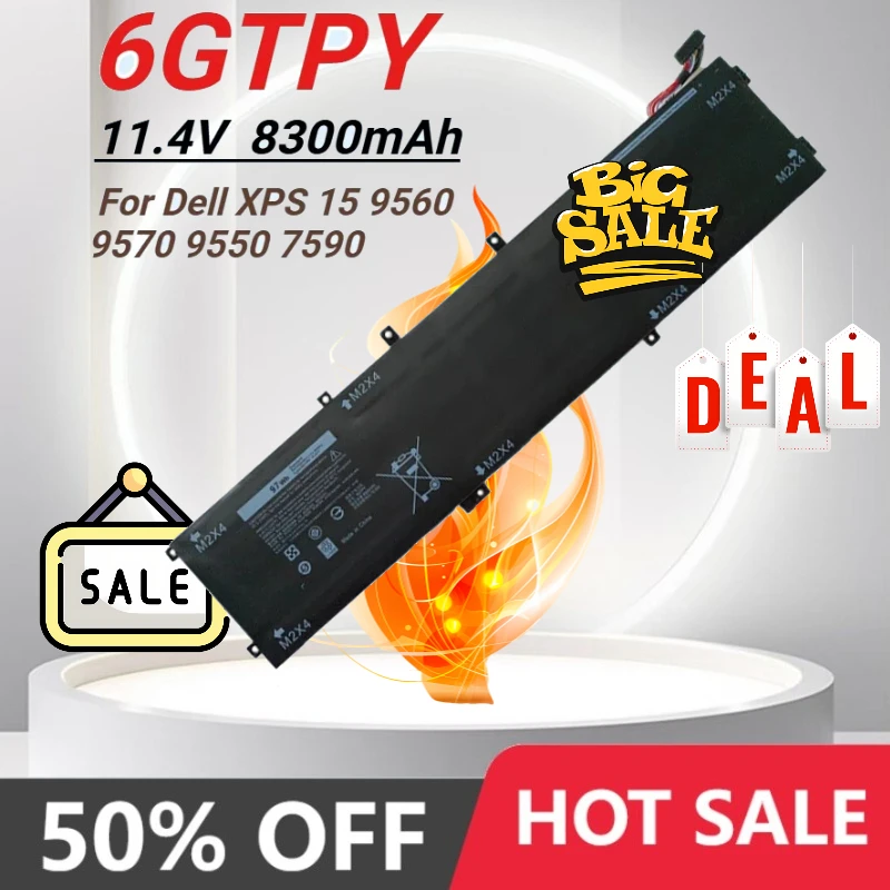 6GTPY 97Wh Laptop Battery for Dell XPS 15 9560 9570 7590 9550 Precision 5530 5510 5520 5540 Vostro 7500 Series 5041C 5XJ28 GPM03