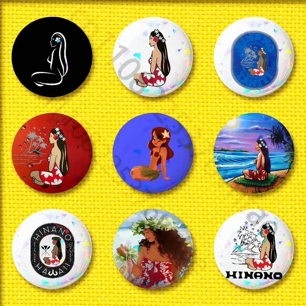 

Hinano Tahiti Girl Polynesia Beach Badge For 32mm 25mm 75mm 44mm 58mm Round Pin Brooch Insignia Cover Backpack