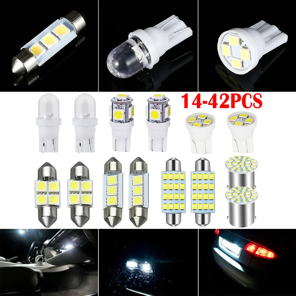 

14/42pcs Car LED Interior Lights Kit 6000K White T10 Map Dome Door Trunk License Plate Light Bulbs Automobiles Accessories