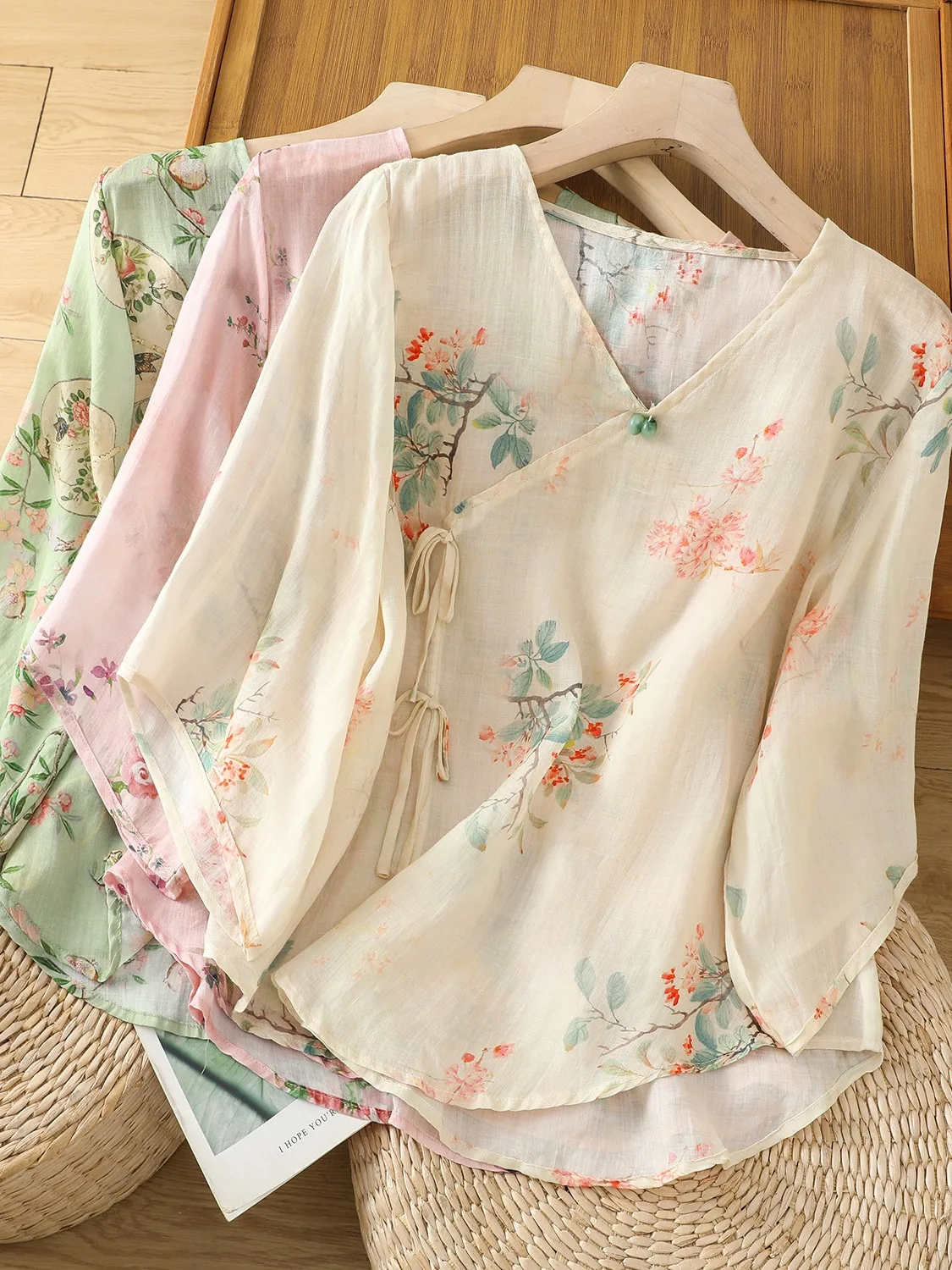 Nuovo Cinese Sle Tendenza Nazionale Obi Tie Lino irt Donne Estate Sottile Quali Anti Invecchiamento V-ne Button down Hanfu Piccolo irt