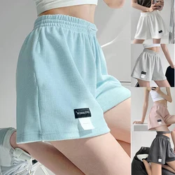 Sports Shorts Women Shorts Homewear Bottoms Hot Pants Pockets Elastic Waist Casual High Waisted Baggy Gym Shorts Solid Color