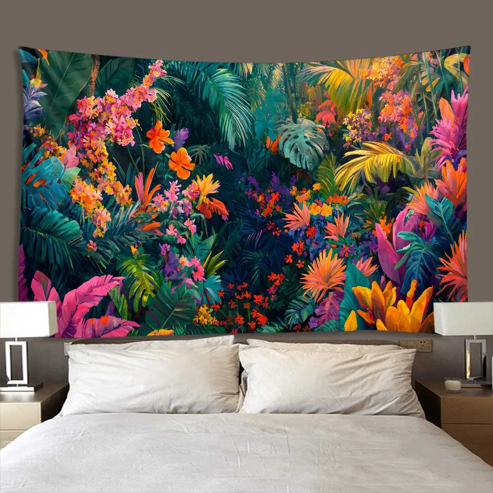 Vintage Rainforest Plant Tapestry Room Features Wall Decoration Warm, Healing Inspiration Atmosphere Background Cloth