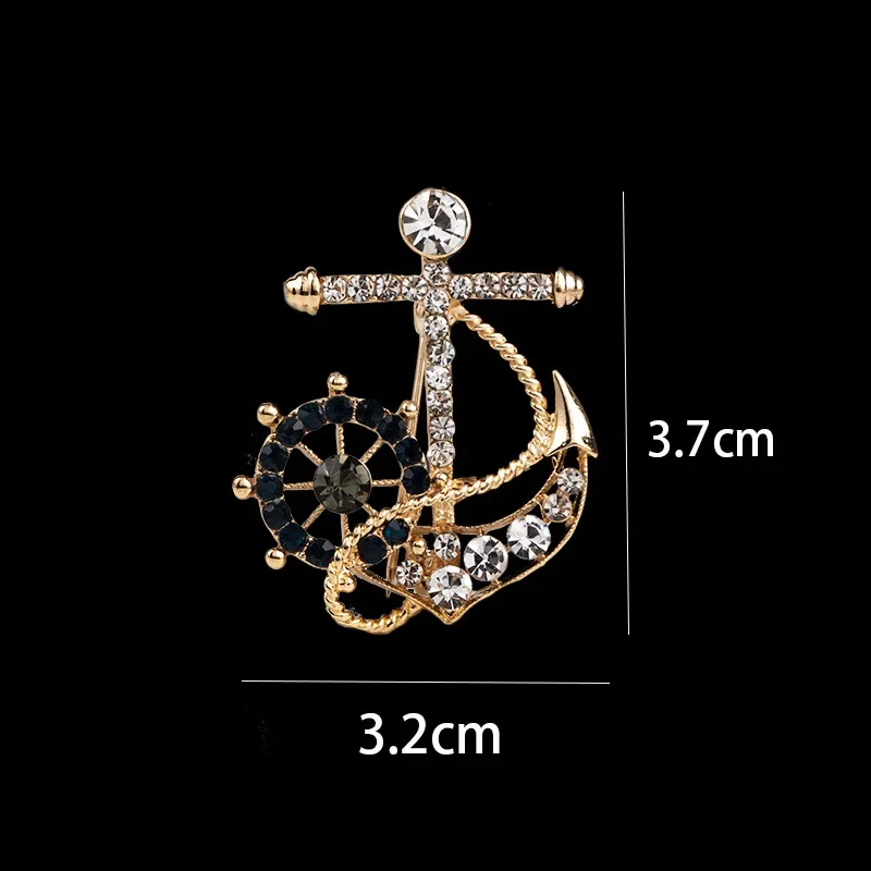 Naval Rudder Anchor Brooches Pins Rhinestone Men's Suit Shirt Collar Lapel Pin Metal Brooch Women Men Badge Jewelry Accessories view 5