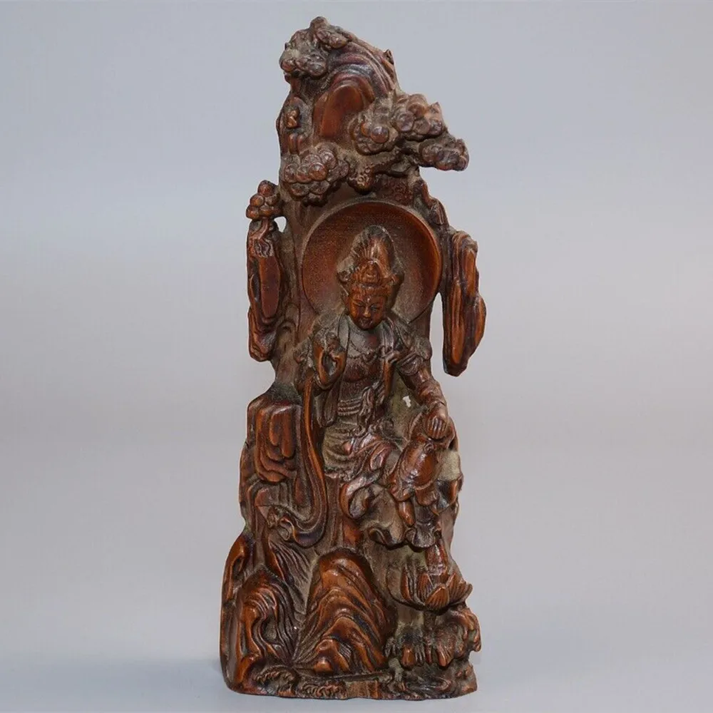 

Chinese Antique Boxwood Carved Exquisite Kwan Yin Statue Home Decor Sculpture