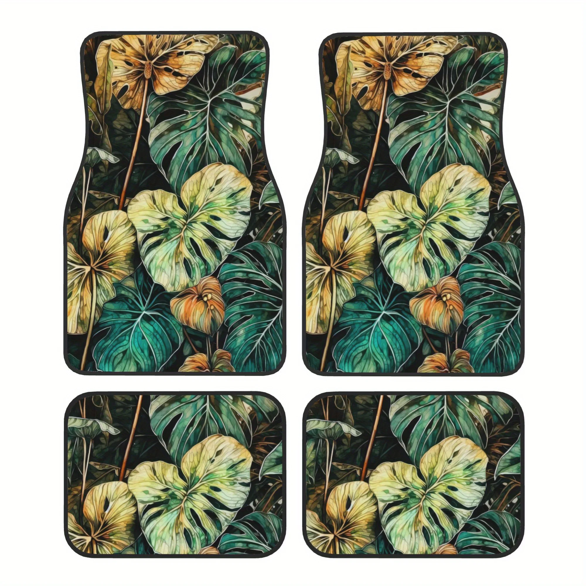 4pcs This Is A Picture Of A Close Up Of A Bunch Of Leaves Pattern Universal Car Floor Mats - Polyester Material, Non-Slip Liner,