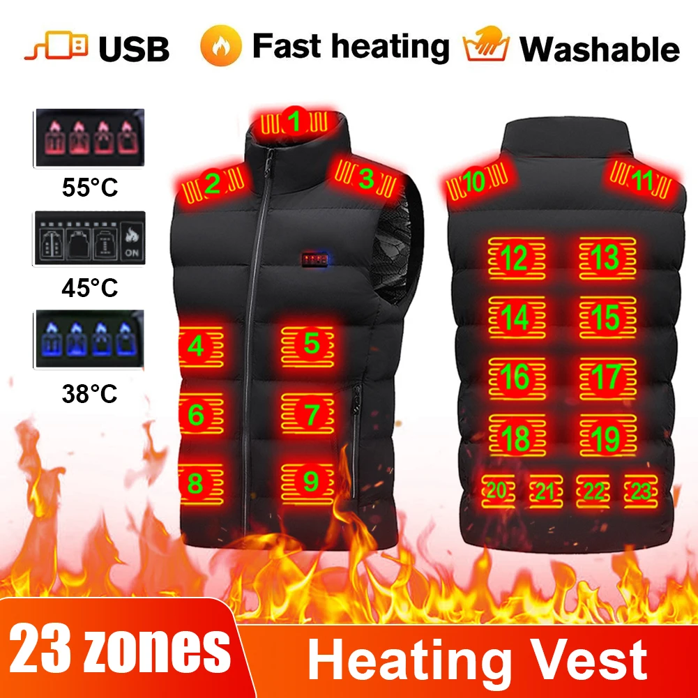 

23 Heating Zones Heated Vest for Men Women USB Powered 3 Gear Temperature Control Winter Warm Vest for Outdoor Hiking Camping