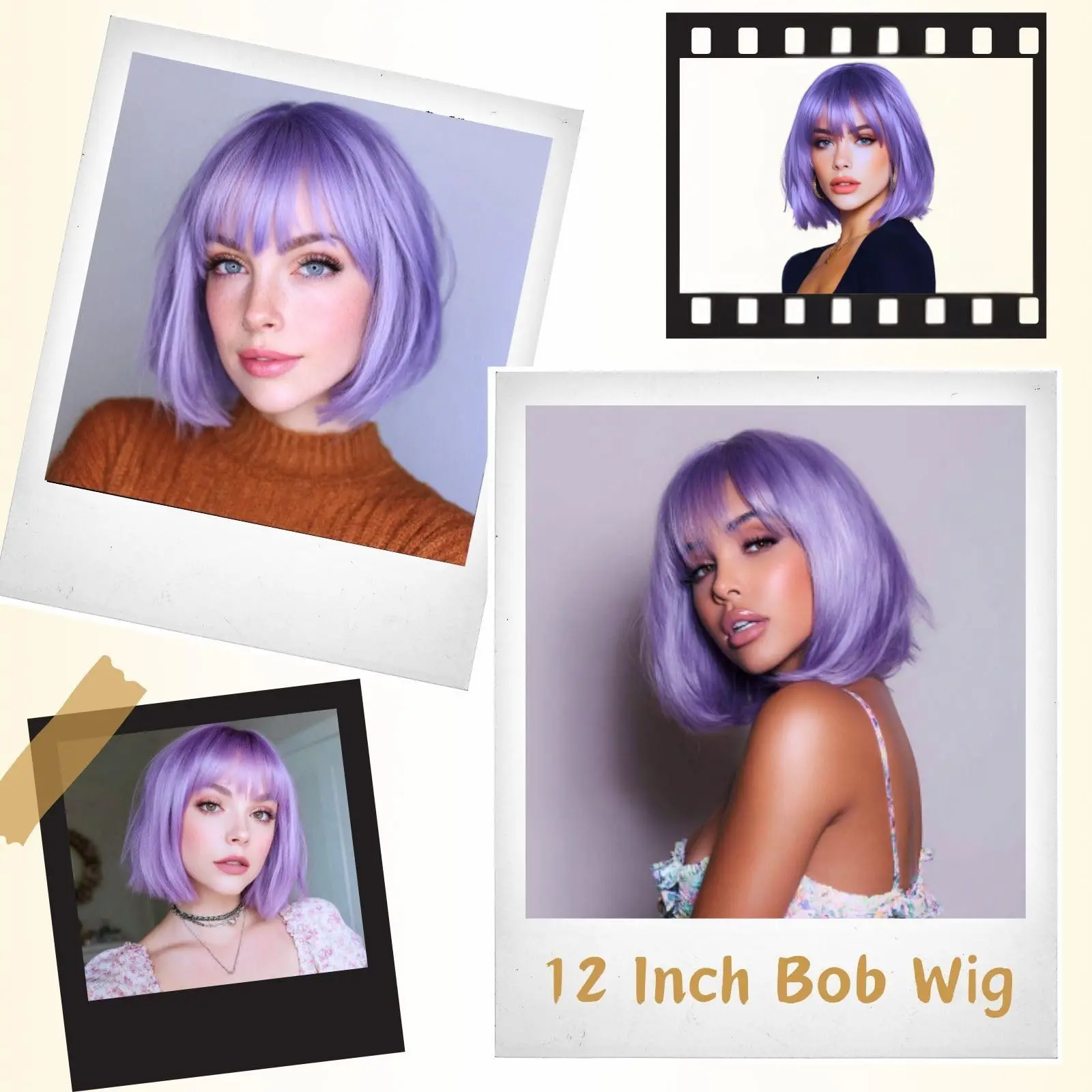 Short bob hairstyle, pink synthetic wig, Halloween party cosplay wig, daily high-temperature hair accessory wig set image 5