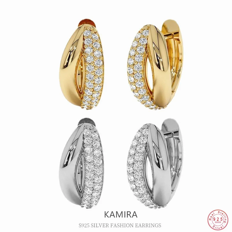 

KAMIRA, серьги из стерлингового серебра 925 пробы с двойными цирконами, V-образные серьги с пирсингом для женщин, роскошные изысканные ювелирные изделия для свадебной вечеринки и темперамента