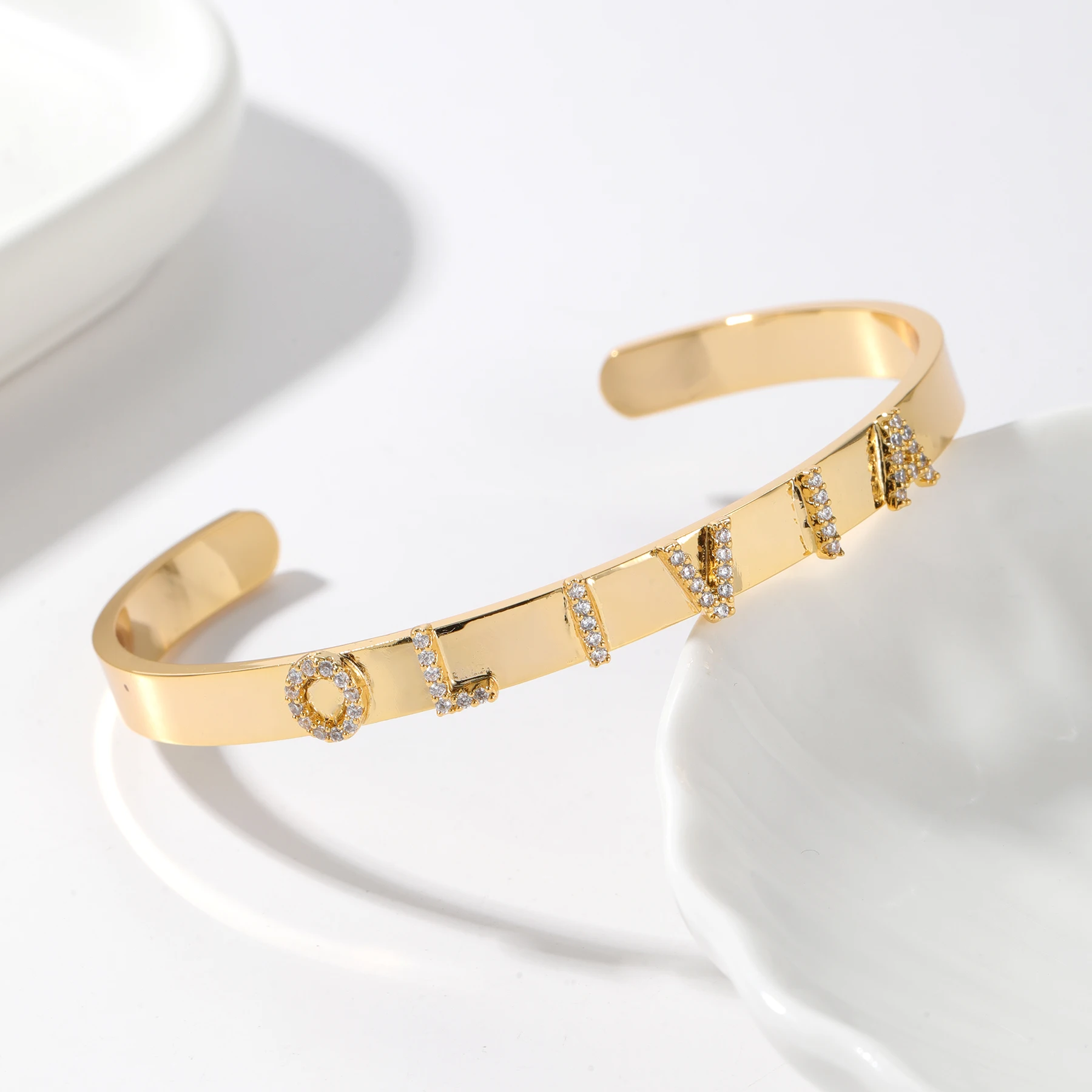 

Custom Name Bracelet Gold Plated Full Zircon Letters Personalized Luxury Jewelry Christmas Gift For Women Diamond Name Fashion