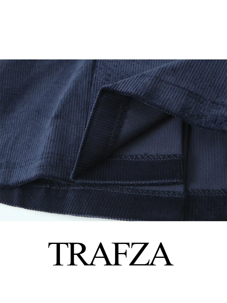 TRAFZA-Mini Jupe en Velours Côtelé pour Femme, Col en V Trempé, Fermeture Éclair dans le Dos, Design Slim GlaTop, Élégant, Couleur Unie, Taille Haute, Été