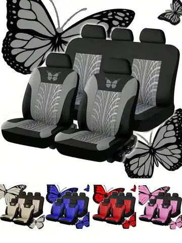 9/4PCS Universal Butterfly Embroidery Car Seat Covers, Polyester All-Season Protector For SUV Sedan Van