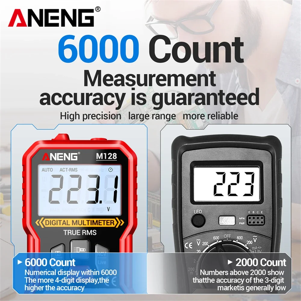

6000 Count Digital Multimeter Tester Automatic AC Voltage Current Voltmeter Ammeter NCV Resistance with Back Support Frame Tools