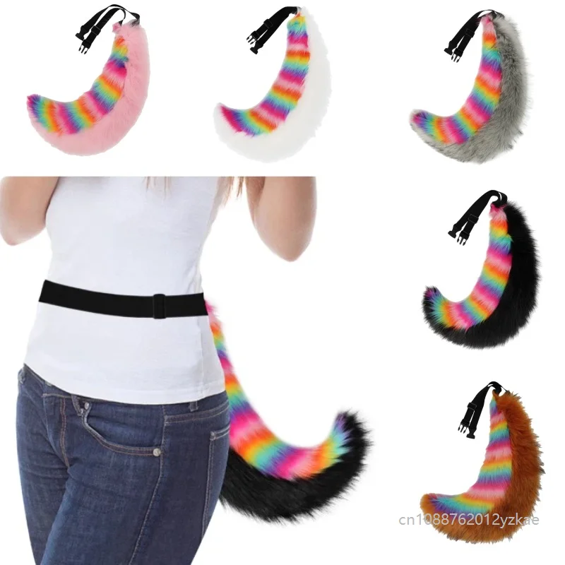 

Handmade Plush Fox Cat Tails Cosplay Big Tail Dog Wolf Furry Rainbow Beast Tail Fursuit Props Halloween Carnival Party Outfit