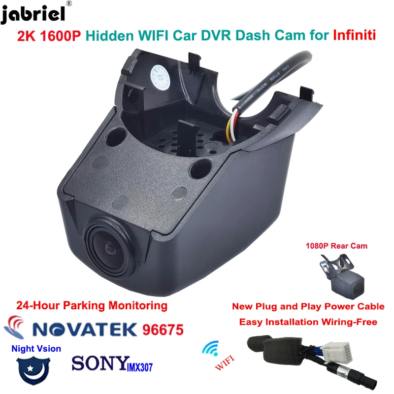 Jabriel Plug and Play 2K 1600P WiFi Dash Cam Camera For Infiniti qx70 qx50 qx 50 70 2018 2019 2020 Car DVR Driving Recorder 24H