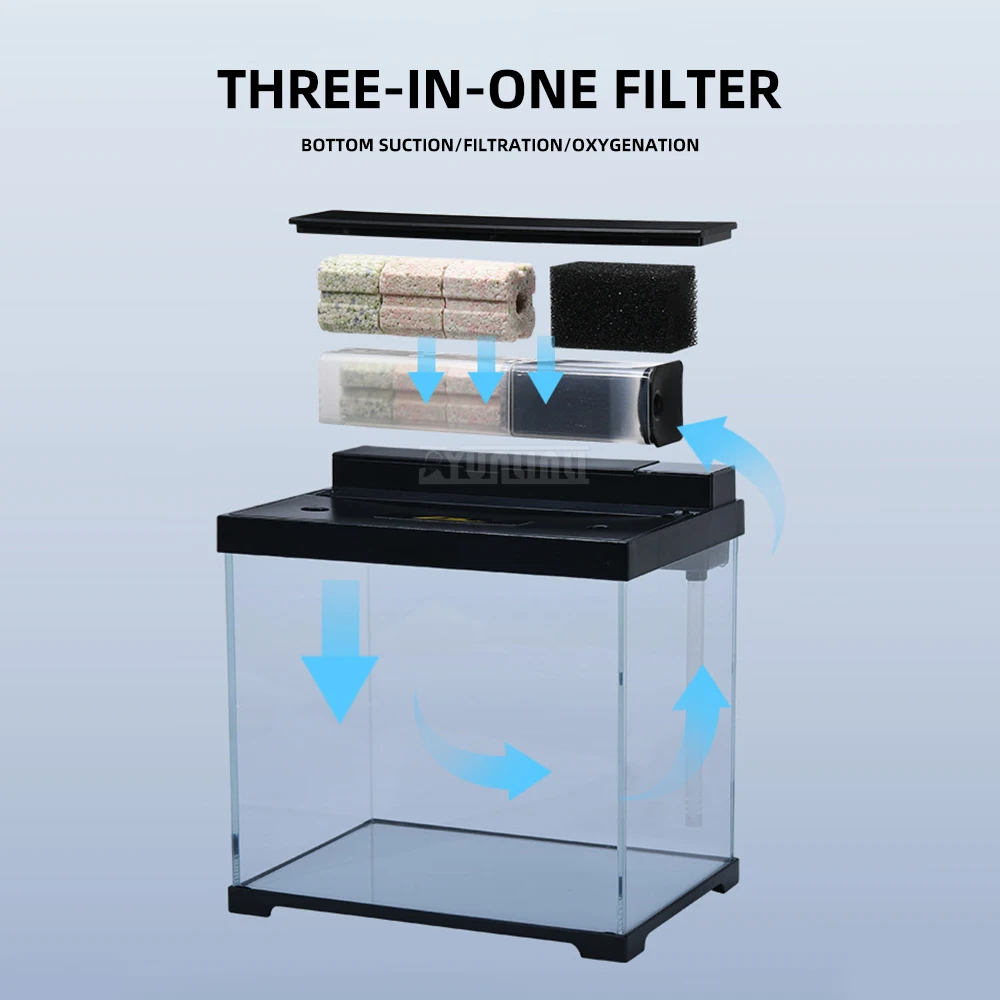 ใหม่ปลาทองขนาดเล็กต่อสู้ถังปลาเป็นมิตรกับสิ่งแวดล้อม Desktop Aquarium ภูมิทัศน์ตกแต่งบ้านถังปลาขนาดกะทัดรัดสําหรับสัตว์เลี้ยงน้ํา