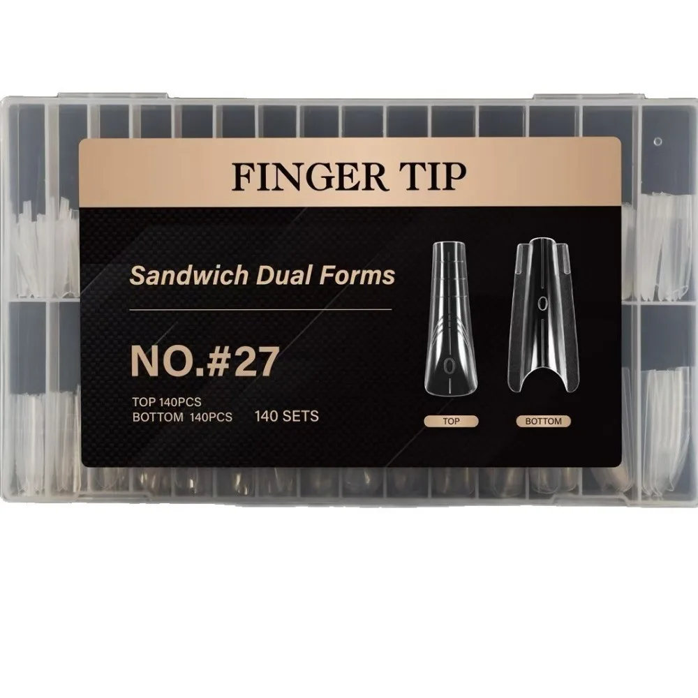 

140/280pcs 14 Sizes Sandwich Dual Nail Forms Reusable Transparent Nail Extension Forms Plastic Square Oval Coffin Nail Molds