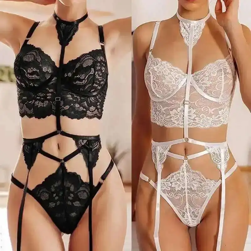 

3 шт./компл. женское нижнее белье Sexo прозрачный кружевной бюстгальтер + пояс с подвязками + стринги сексуальное женское белье эротическое горячее