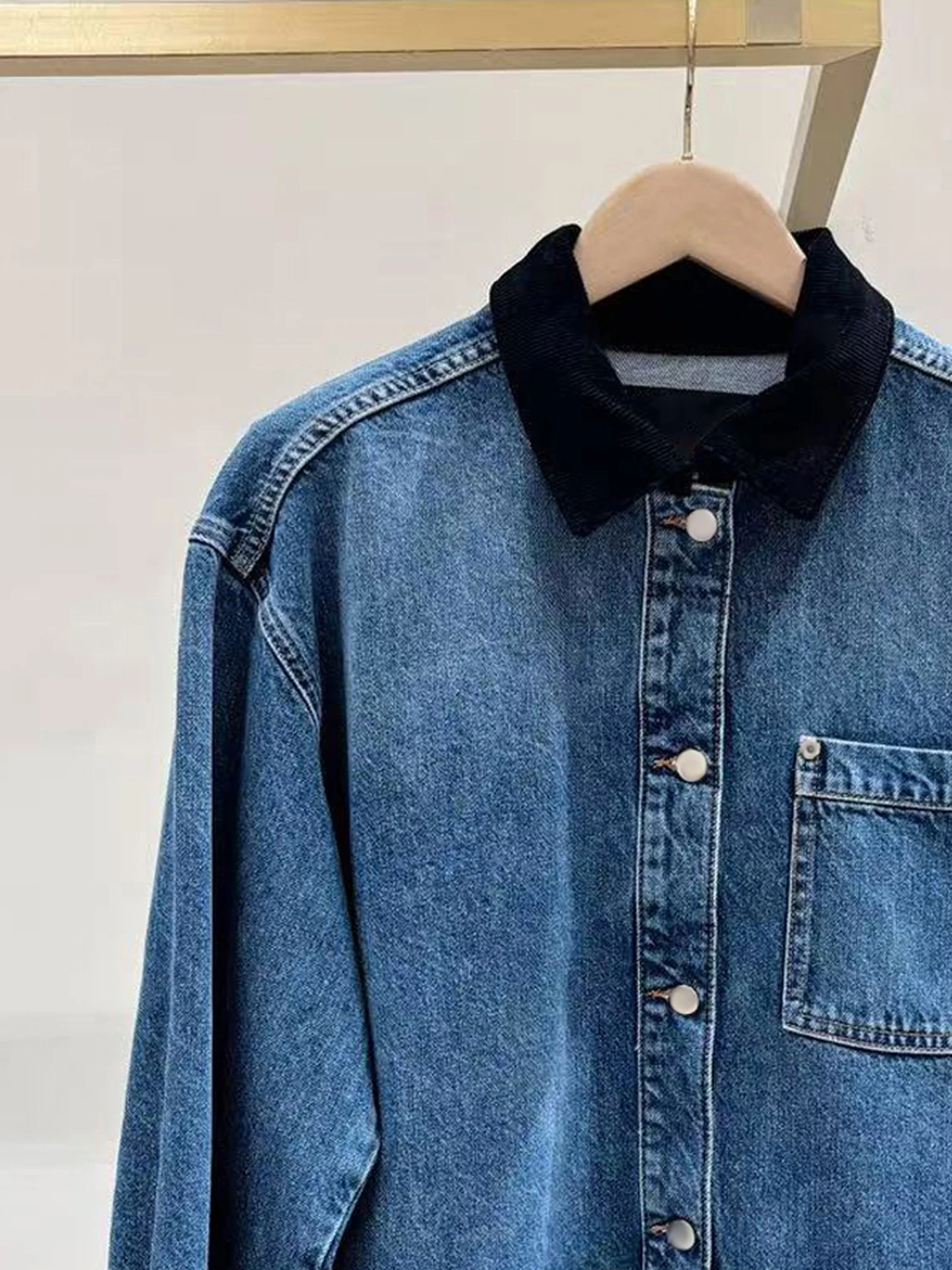 M Home Southern Oil الراقية المرأة Faion الخريف تصميم صغير تحسس Waed خمر طوق الدنيم Jaet ملابس خارجية #3