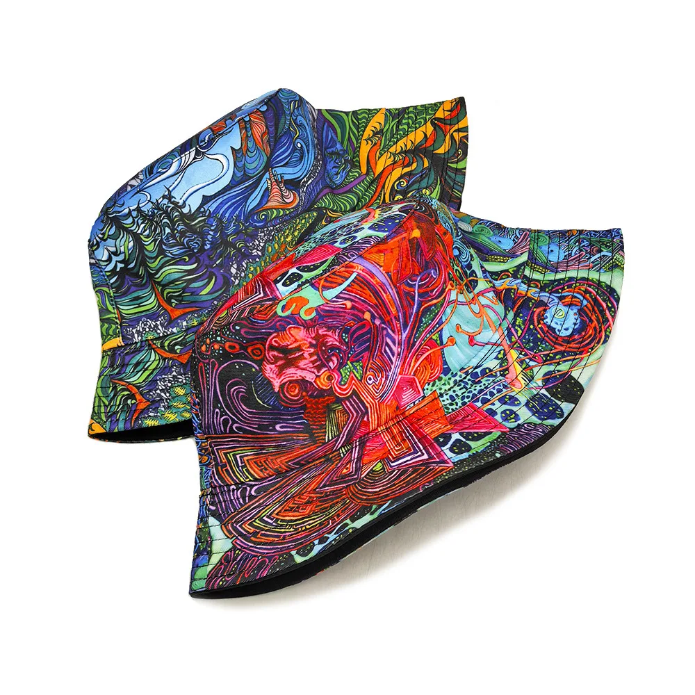 Retro Graffiti Print Hip Hop Street Bucket Hat for Women Men Decorate Fisherman Hat Summer Travel Beach Outdoor Sunscreen Panama view 4