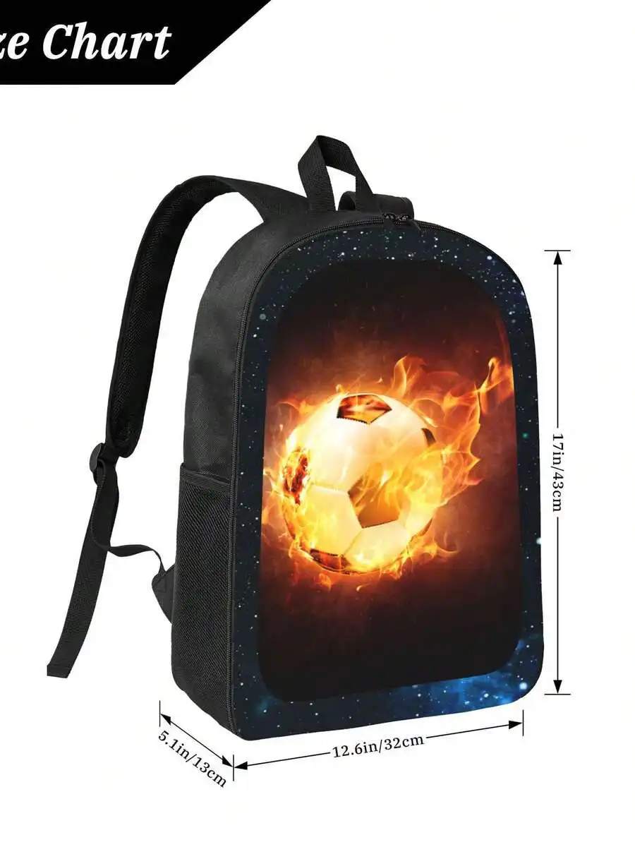 

Black Flame Soccer Printed Backpack Large Capacity Laptop Bag For School Office Casual Unisex Daypack