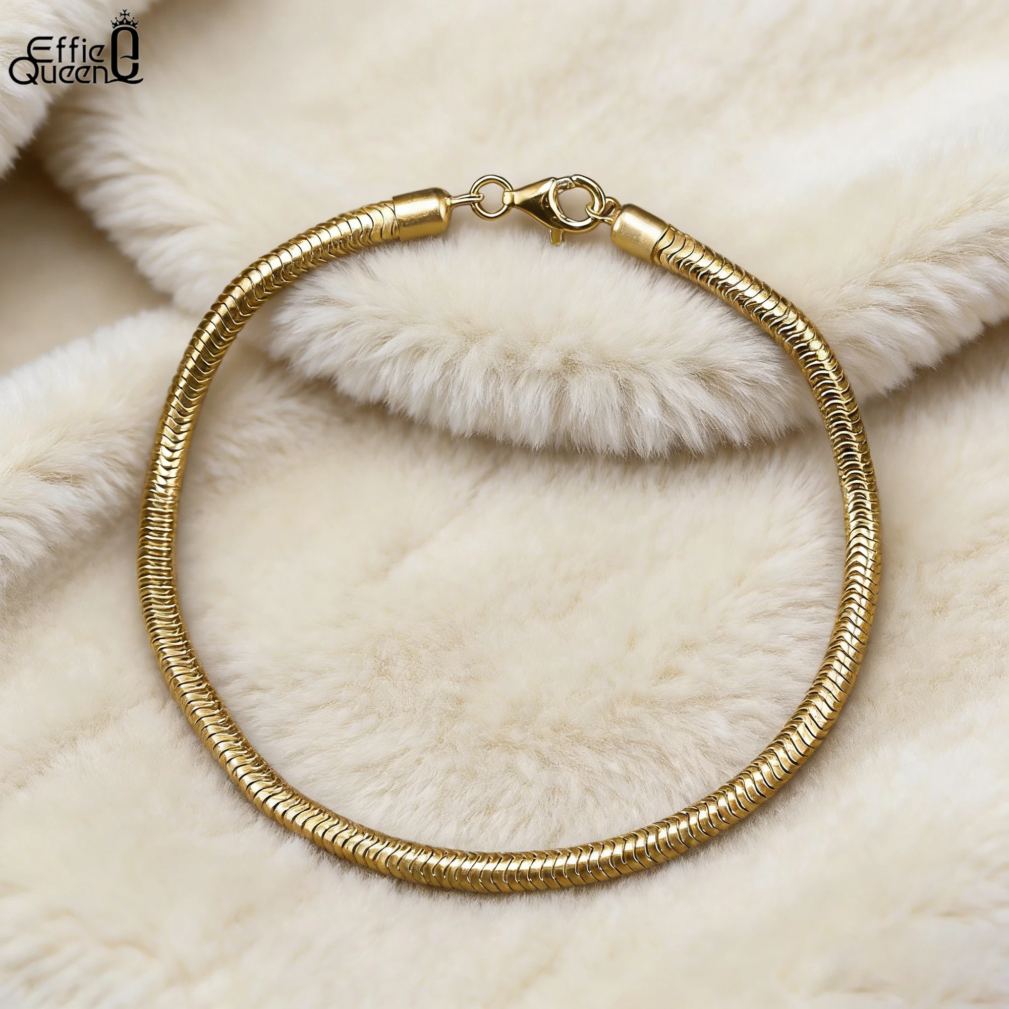 

EFFIE QUEEN, чистое серебро 925 пробы, золото 14 карат, круглый браслет-цепочка в виде змеи, простые украшения для женщин, мужчин, аксессуар для банкетной вечеринки, подарок SB100