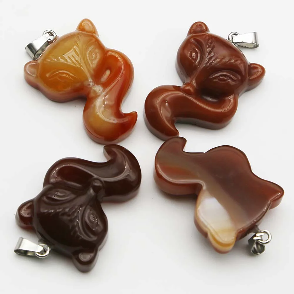 

Selling Natural Stone Red Agate Fox Carved Necklace Pendant Mineral Healing Reiki Charms Jewelry Gift Accessories Wholesale 4Pcs