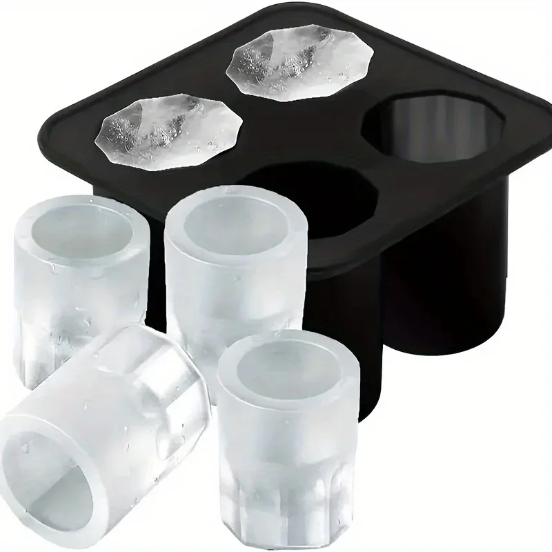 4 Cup Shape Silicone Ice Cube Mold Shot Glass Ice Mould Ice Cube Tray Summer Bar Party Beer Ice Cocktail Cold Drinking Tools