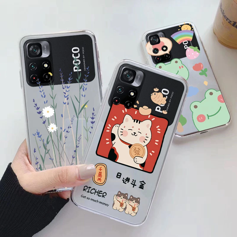 For POCO M4 Pro 4G M 4 Pro 5G Phone Case Cartoon Back Cover Transparent Soft Silicone Fashion Flower Funda For POCO M4 Pro Bags