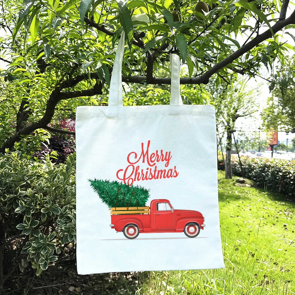 Merry Christmas Shopping Bag for Women Large Capacity Shoulder Bag Canvas Tote Bag Christmas Gift Lightweight Casual Grocery Bag