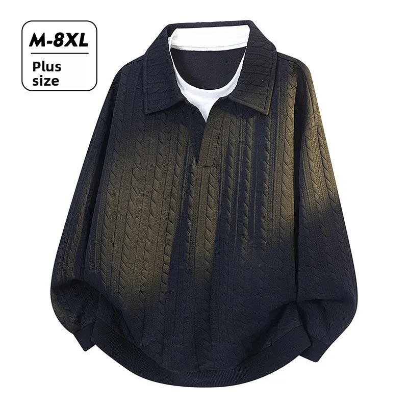 

Large size fake two-piece sweater men's spring and autumn trendy brand loose youth long-sleeved plus fat casual versatile top