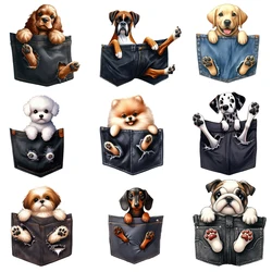 8cm New Pocket Dog Animals Iron On Heat Transfer Stickers For Clothes DTF Pinted Vinyl Thermal Appliques Washable T-Shirt Decal