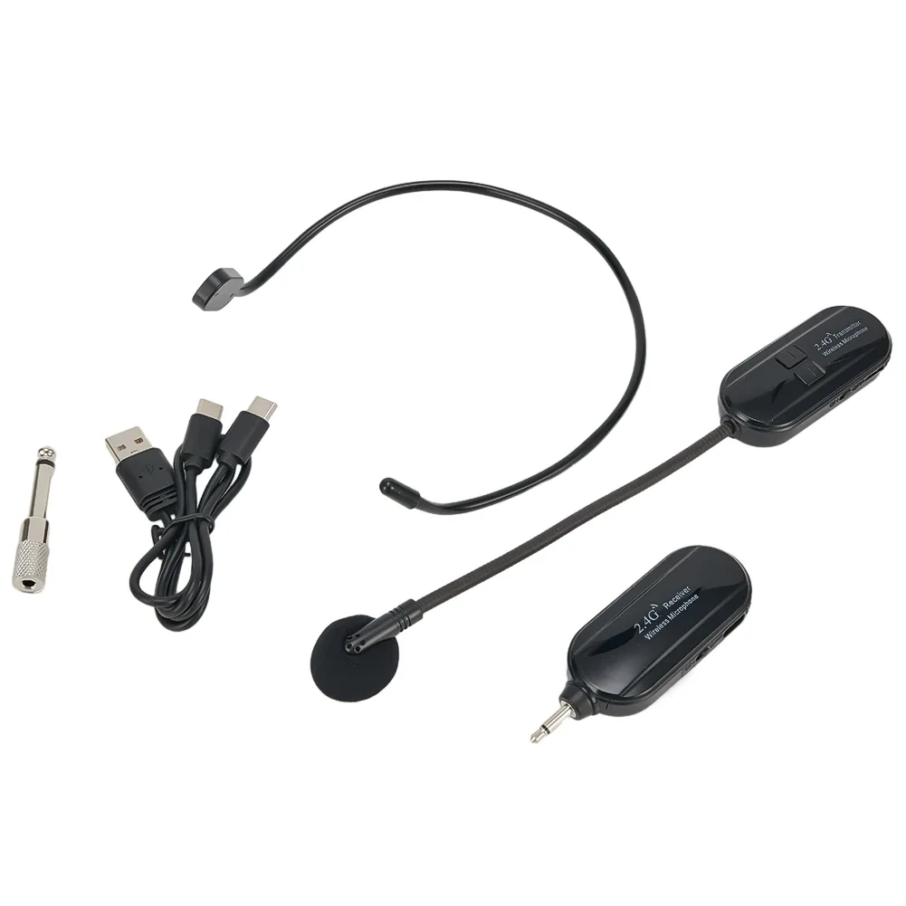 Беспроводной микрофон, головной убор 2,4 ГГц, диапазон футов для голосового обучения, уличная гарнитура, микрофон, USB-кабель