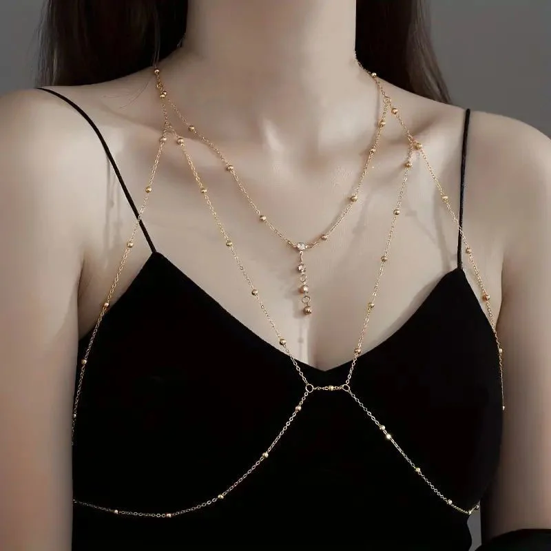 

Sexy Chest Chain Bra Bikini Metal Body Chain for Women Girls Fashion Rhinestone Tassel Body Chain Summer Jewelry Accessories