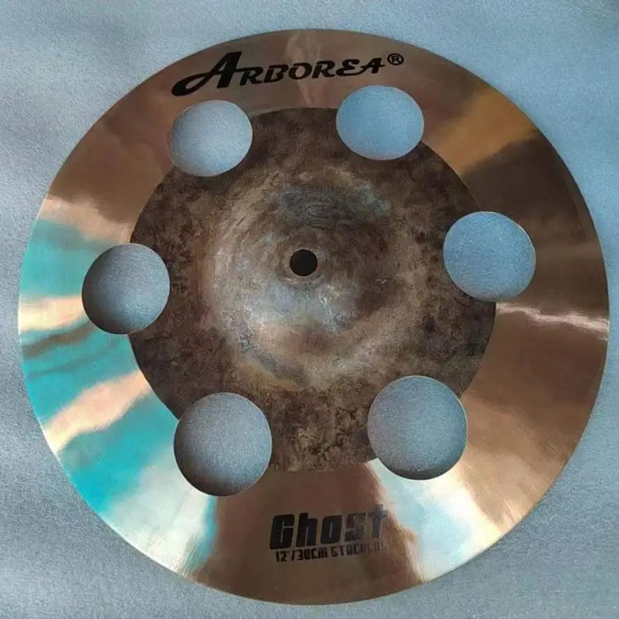 Arborea Stacker Cymbal-Ghost Series 8/9/10/11/12 Inch Splash Cymbals with Holes Handmade Bronze Effect Cymbals For Jazz Drum Set