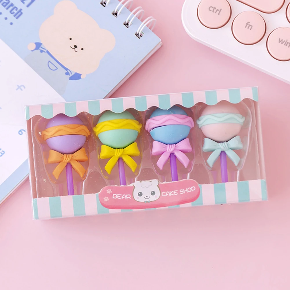 Lovely Cartoon Sobremesa Lápis Eraser 4pcs Set Multifuncional Wirting Erasers Para Crianças Meninos Meninas