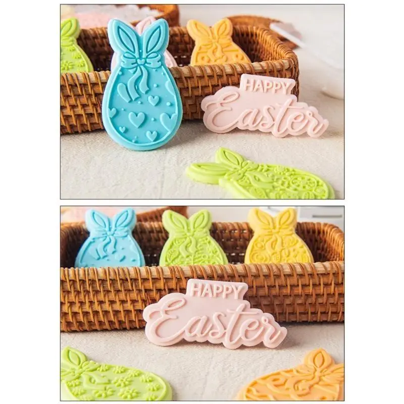 E8BD Cartoon Rabbit Molds Egg Animal-Biscuit Plastic Embossed Cookie Mold Baking Tool