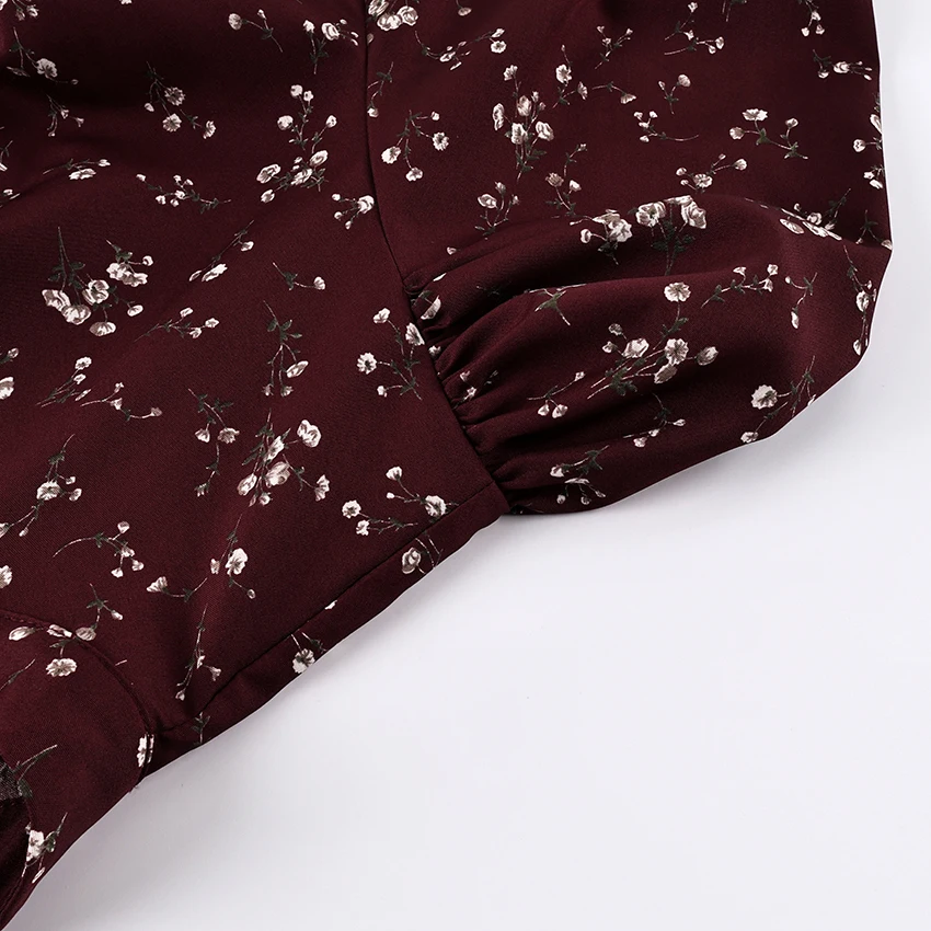 Linad Spring Elegant Print Long Dress Vintage High Waist Puff Sleeve Dresses Lady Casual Chiffon Turtleneck Dress For Women 2026