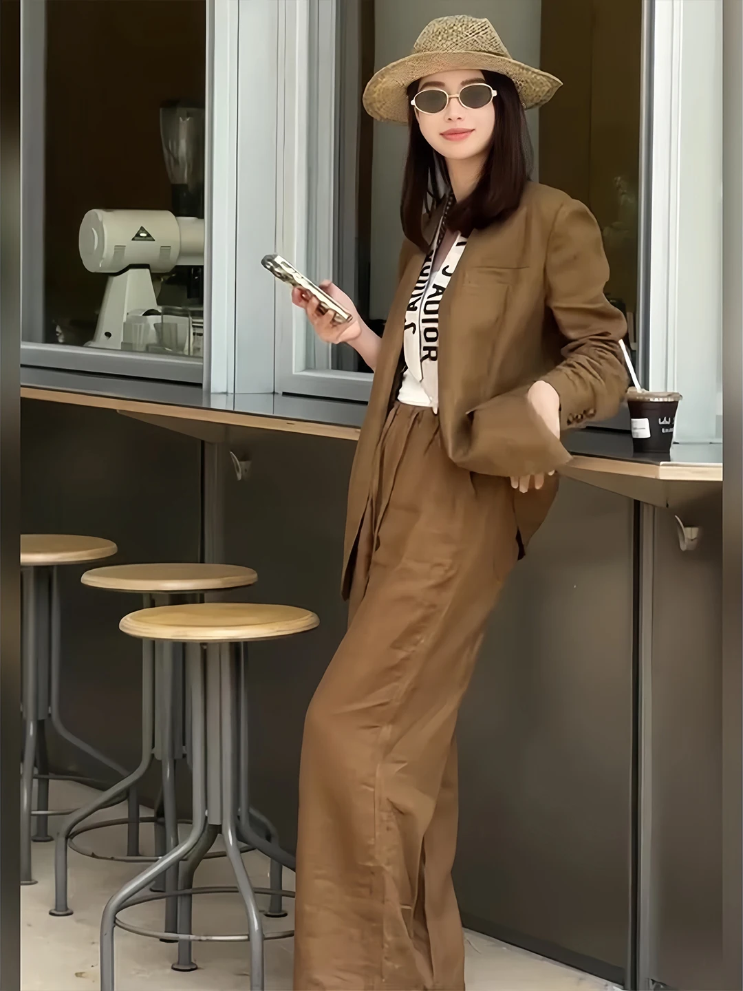 Casual Linen Suit Set Women's Autumn Fashionable Elegant Loose Leg Pants Two Piece Set Comfortable Breathable Long Sleeve Jacket