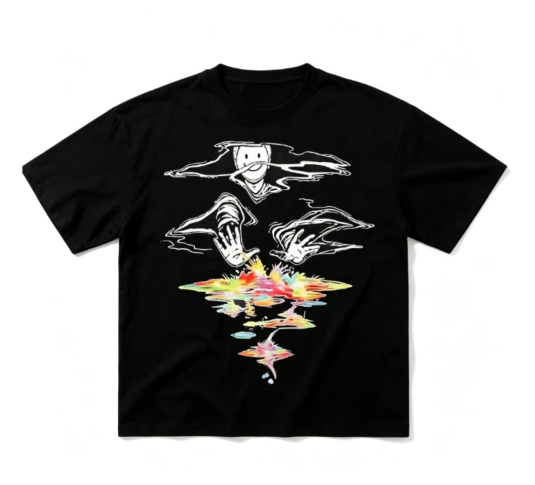 2026 New Short-sleeved abstract figure watercolor mottled pattern men's and women's universal art street style loose T-shirt