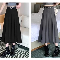 2024 Spring Autumn Women Solid Color Versatile Long Skirts Girls Fashion Concise Korean Style Daily Zipper A Line Pleated Skirts