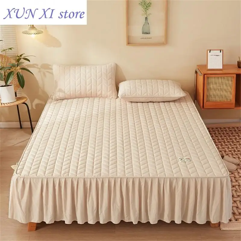 New Thicken Cotton Mattress Pad Protector Quilted Fitted Topper with Bed Skirt for Home Hotel Skin-friendly Durable Bed Cover