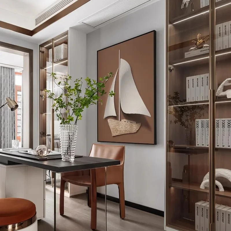 Smooth sailing, modern light luxury entrance decorative painting is facing the door, high-end office aisle corridor wall
