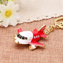 Cute Rhinestone Crystal 3d Model Airplane Keychain Key Chain Blue Aircraft Plane Key Ring Holder Pendant Keyring