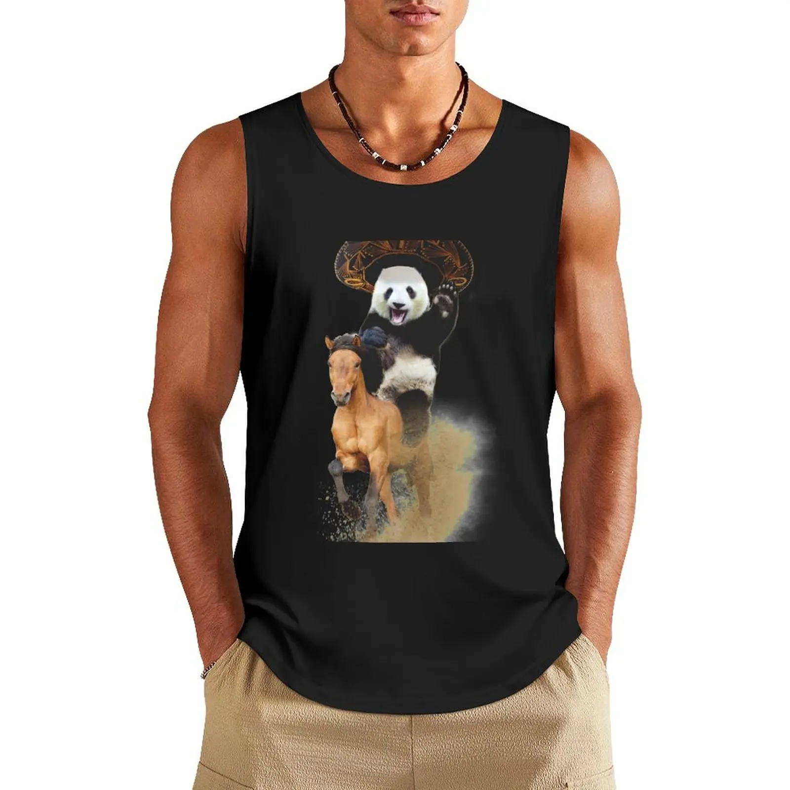 

Panda on a horse!! Tank Top quick-drying t-shirt Men sleeveless tee sleeveless Men's t-shirts sleeveless