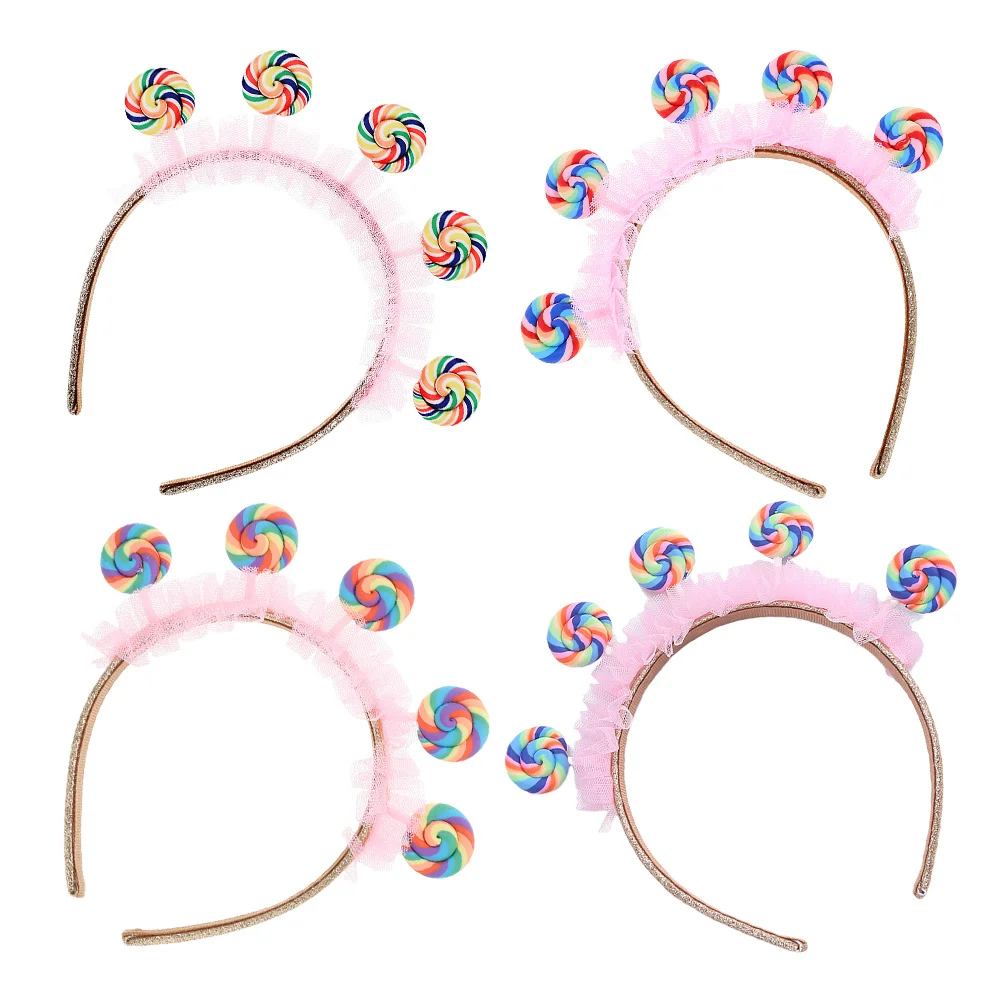 

Набор из 4 повязок на голову в стиле конфет для девочек, милые аксессуары для волос, идеально подходят для тематических вечеринок, дней рождения, детских мероприятий