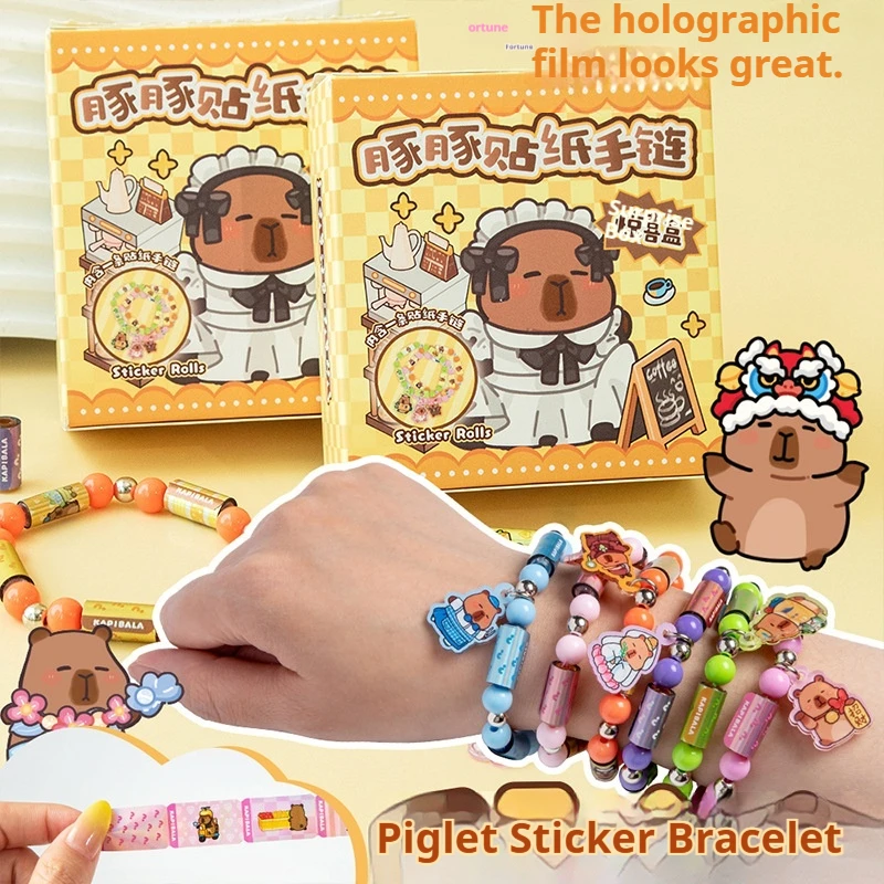 Capybara Flat Beads Sticker Bracelet Set Kawaii Guinea Pig Accessories DIY Slap Band Fun Hand Toy Gift for Kids Birthday Party