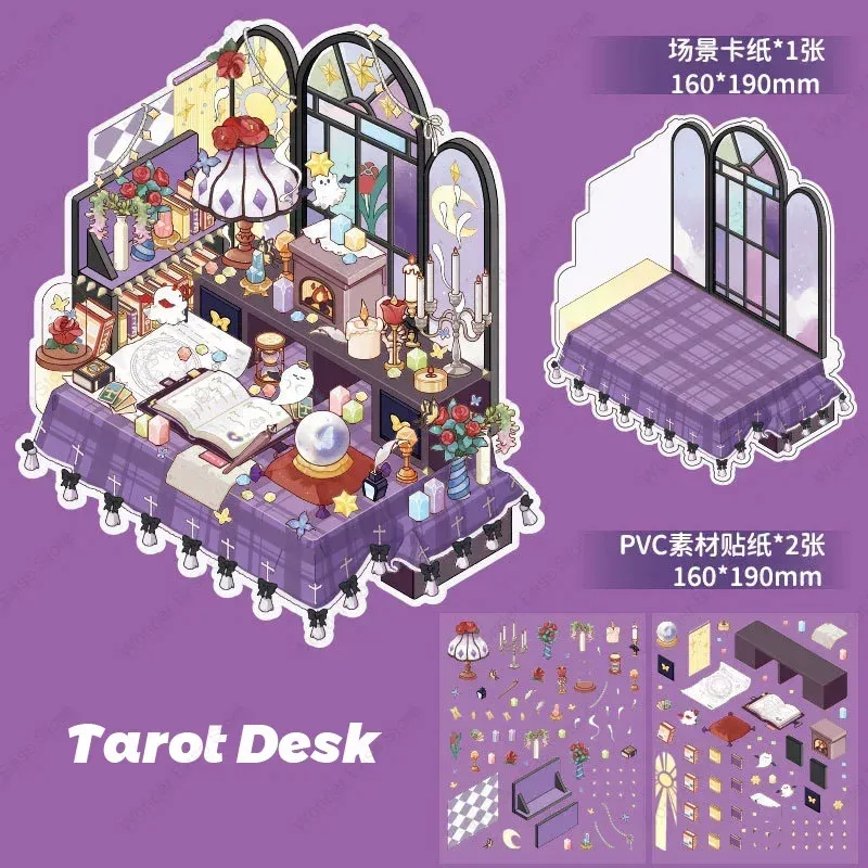 

Новый угловой стол, большие размеры, миниатюрная сцена, пейзажные наклейки, наклейка, карманная кабина, сложенные наклейки, подарок для студентов, детей